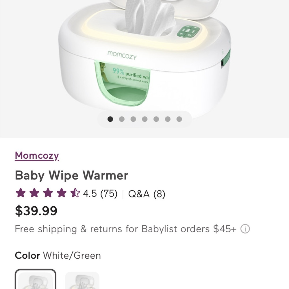 Momcozy Baby Wipe Warmer - White and Green